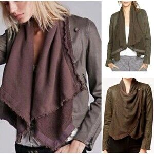 Free People Coated Denim & Sweater Zip Cuff Multi Styled Moto Jacket Olive-8